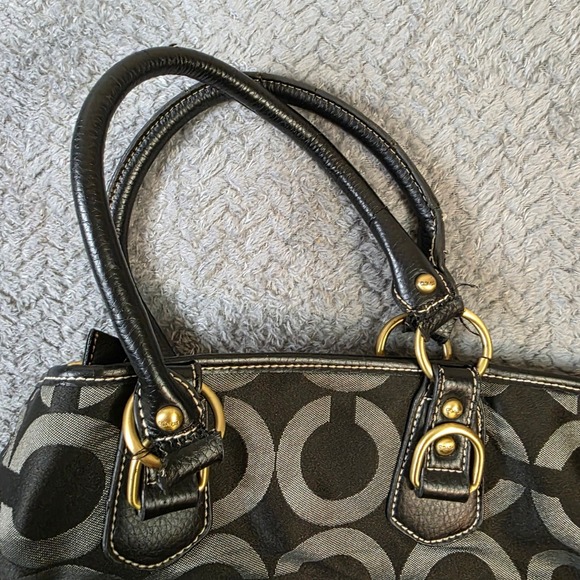 Coach Signature Op Art Satchel 12693 Black Gray Canvas Leather Handbag Purse - Picture 6 of 12